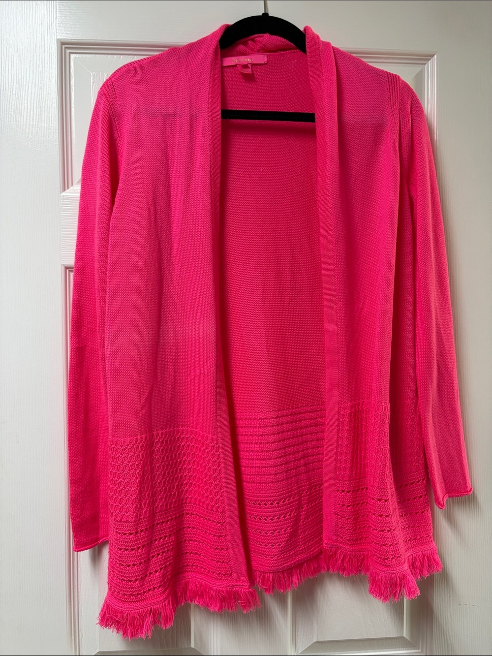 Lilly Pulitzer Neon Pink Open-Front Fringe Cardigan